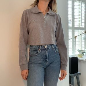 Lacoste Cropped Zip Pullover Sweater in Dusty Gray
